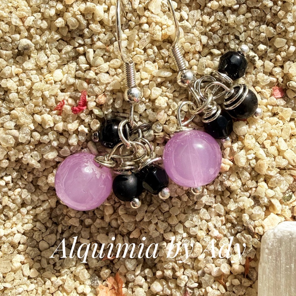 Handmade Purple jade  and Black onyx Earrings